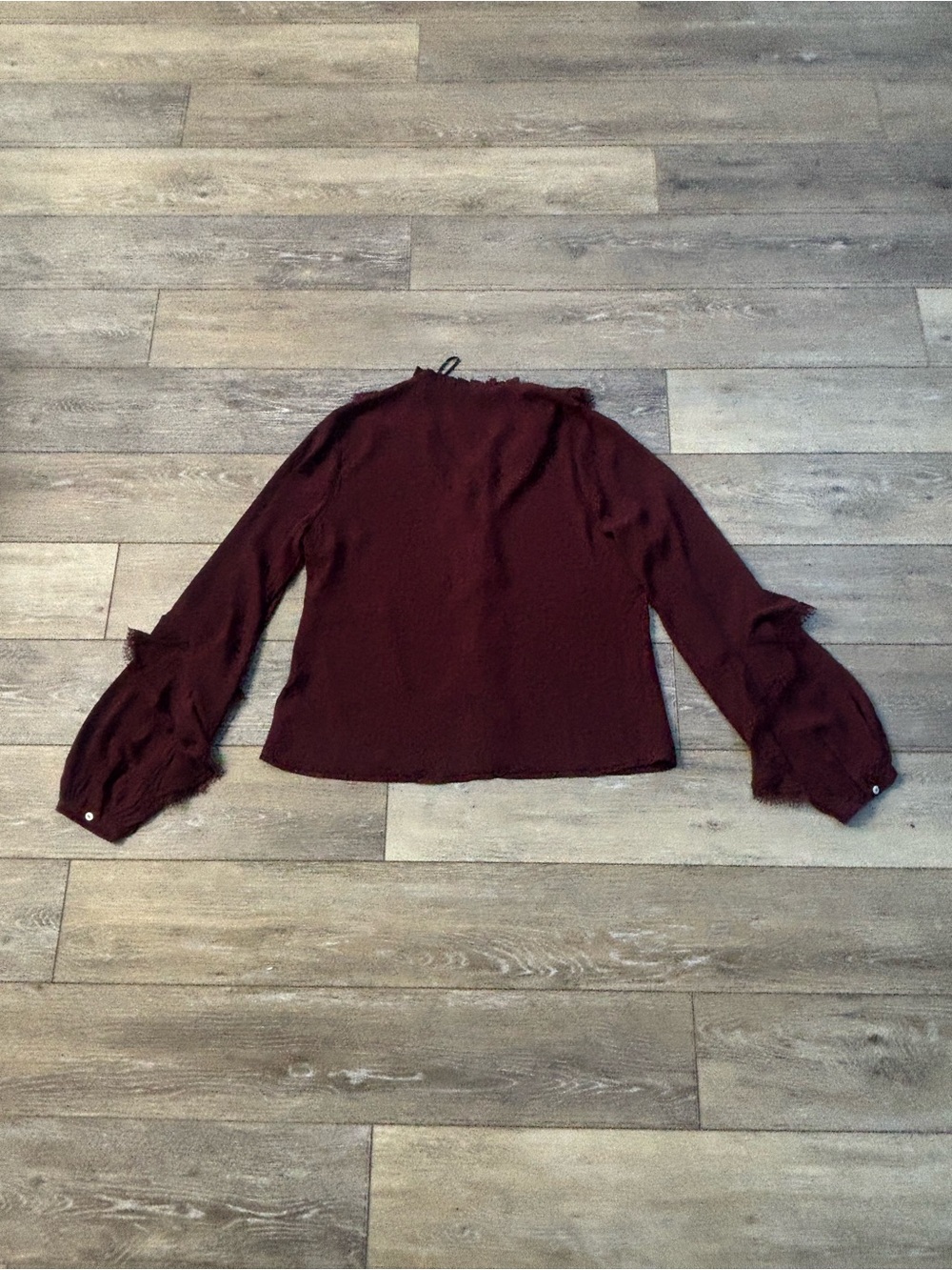 Lulus Jess Top Sz L Burgundy Ruffled Lace Boho Office Romantic Date Night NWT - Picture 10 of 10